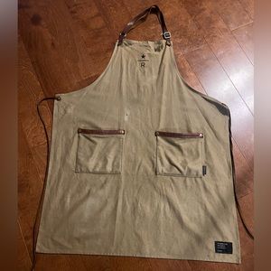 Handmade Leather Starbucks Roastery Apron and Pin Worn. Small stain on front.